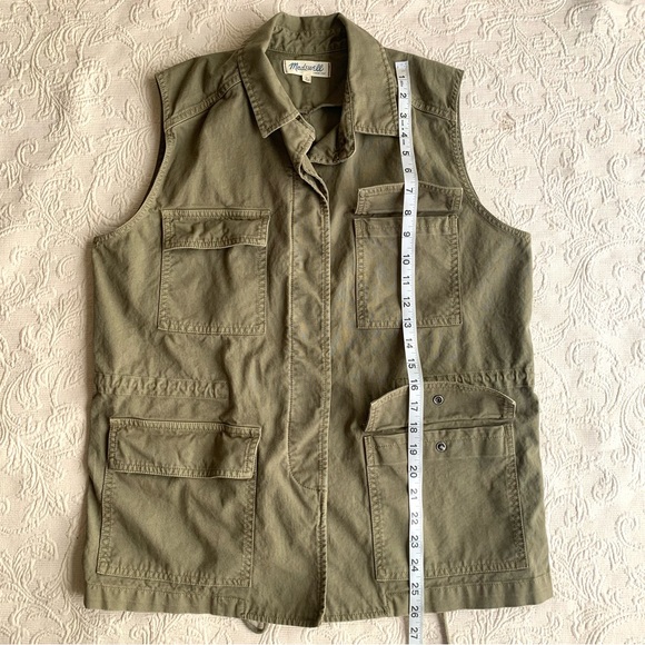 Madewell Olive Green Sleeveless Hidden Button Up Collared Utility Vest Jacket - Picture 9 of 9